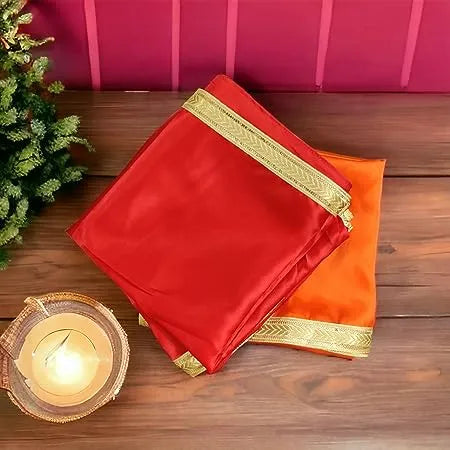 Pooja Cloth for Mandir Backdrops Set of 2 Cloth (Orange & Red)