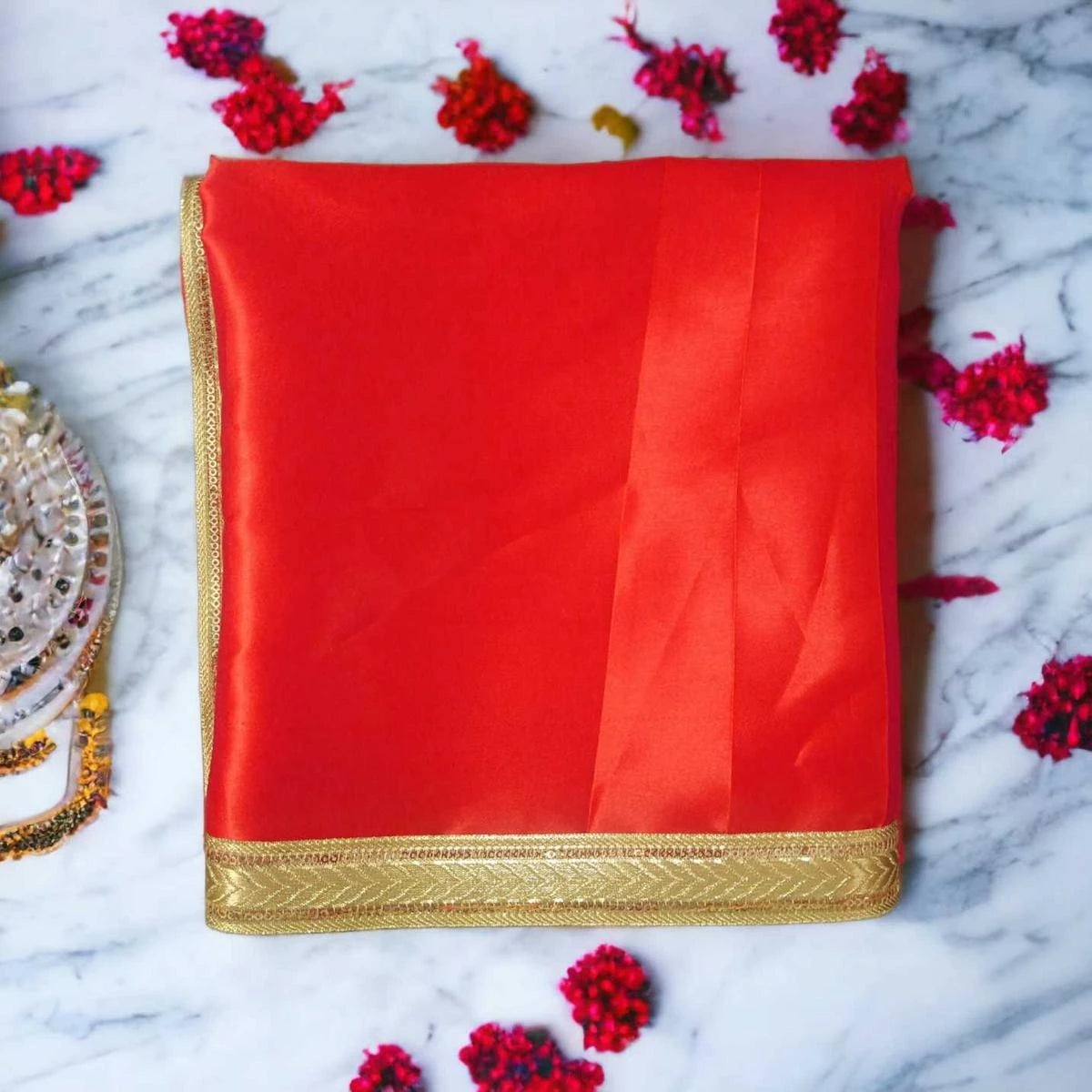 Pooja Cloth for Mandir Backdrops Set of 2 Cloth (Orange & Red)