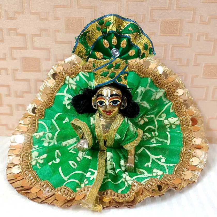 Laddu Gopal Fancy Dress With Matching Beautiful Pagdi - Green