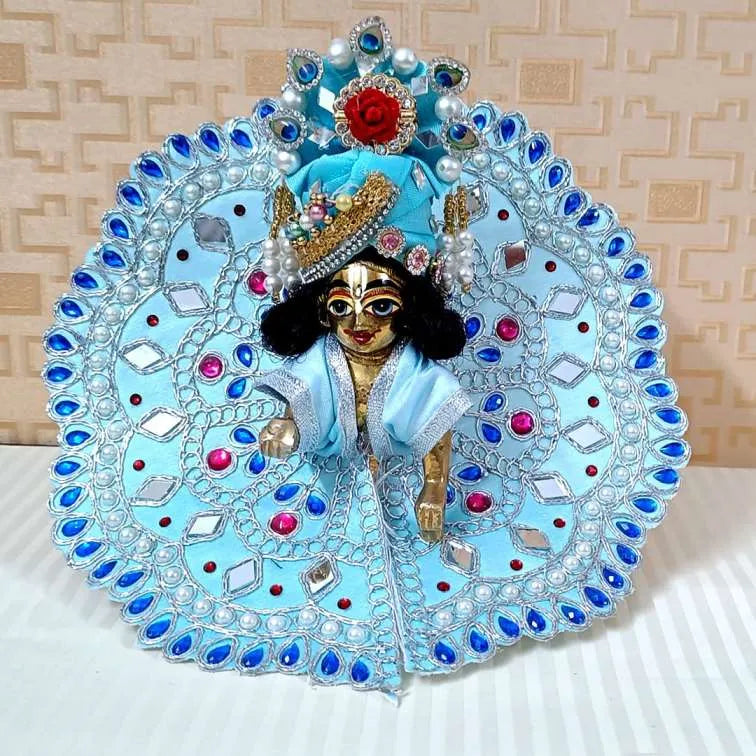 Laddu Gopal Janmashtami Heavy Stone Beautiful Dress With Pagdi/Turban - Blue