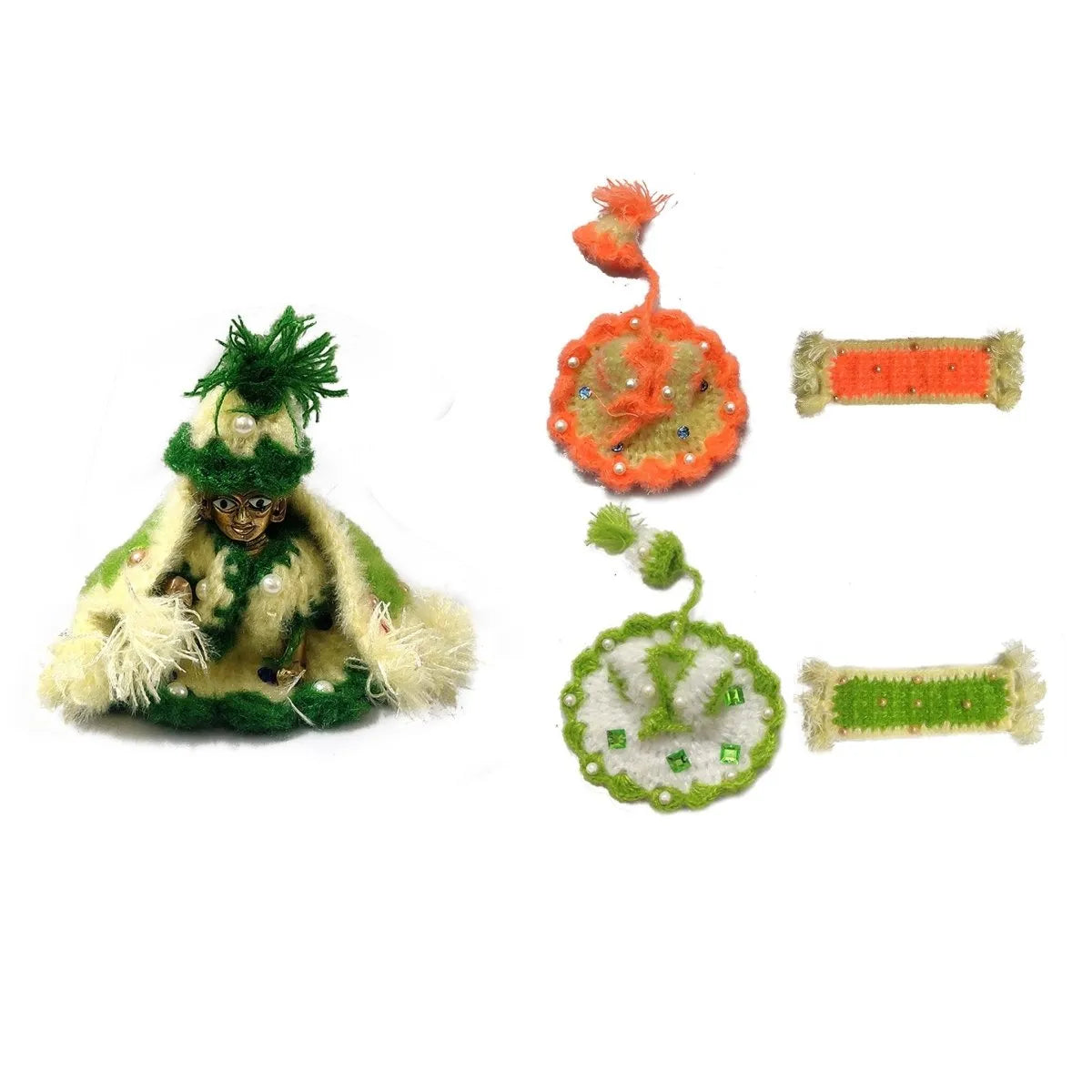 Laddu Gopal Woolen Winter Dress with Shawl | Bal Gopal Woolen Dress (Graan & Orange) | Kanha Ji Winter Dress (Size 2,4) Set of 2