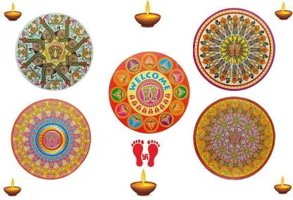 Multi Colour Paper Rangoli Circle Stickers  ( Pack of 4 )