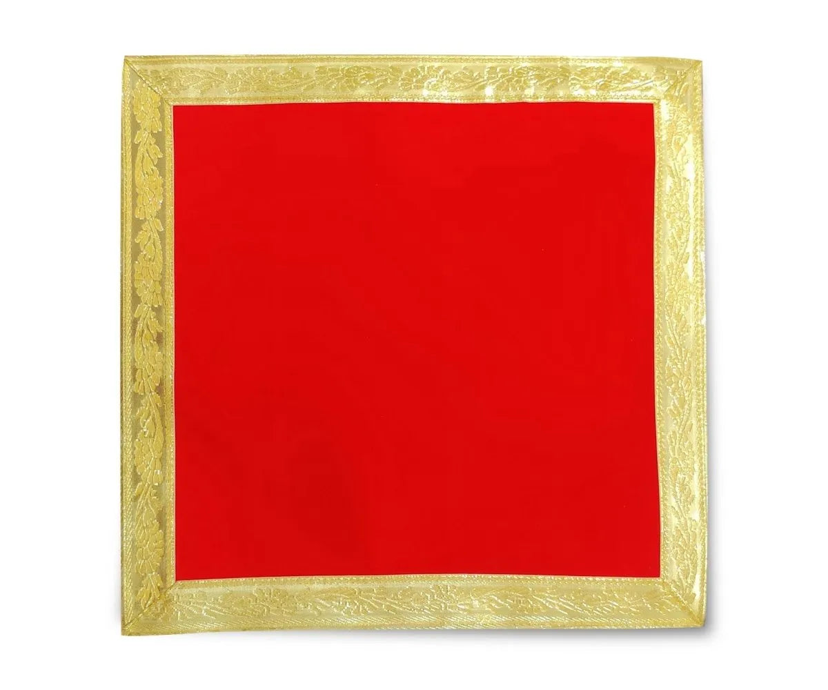Plain Red Velvet Chowki Aasan | Red Velvet Aasan For Temple and Other Puja Rituals ( Size 24'' x 24'' Inch)