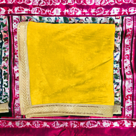 Yellow Velvet Chowki Aasan Cloth for Mandir Decoration